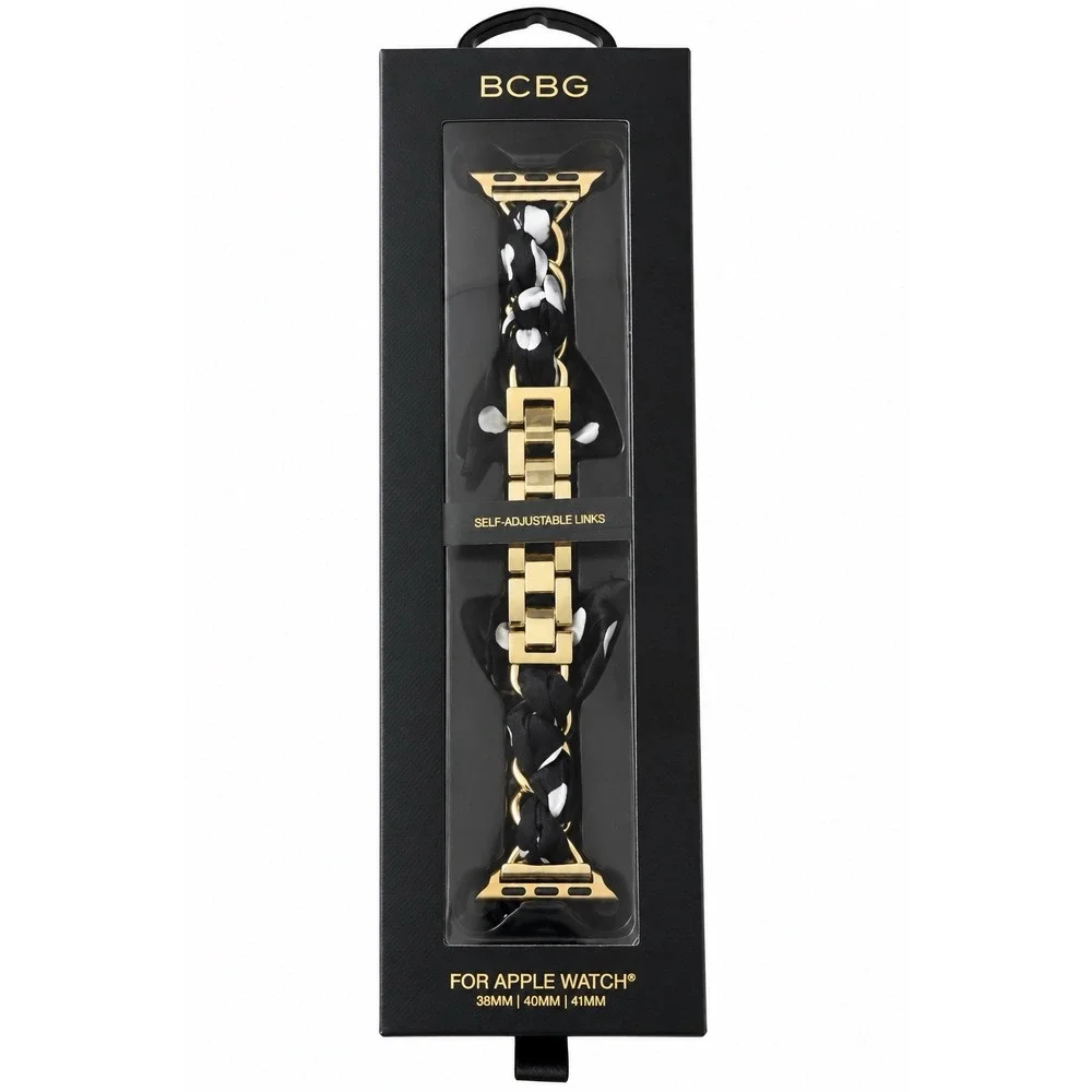 BCBG Apple Watch Band Black Gold Self Adjustable Links 38 40 41mm NIB
